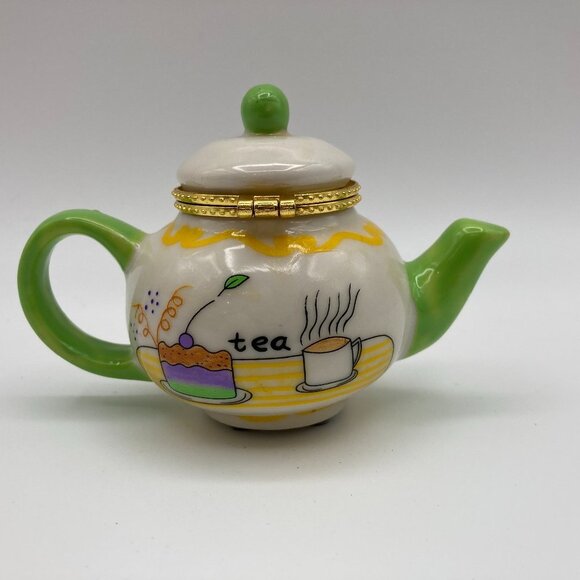 Miniature Porcelain Hinged Teapot Trinket, Pill, Jewelry Holder - Picture 2 of 7